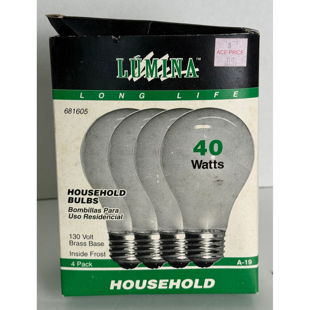 Lumina Inside Frost A19 40W Household Light Bulb Brass Bass New Tested Set of 3